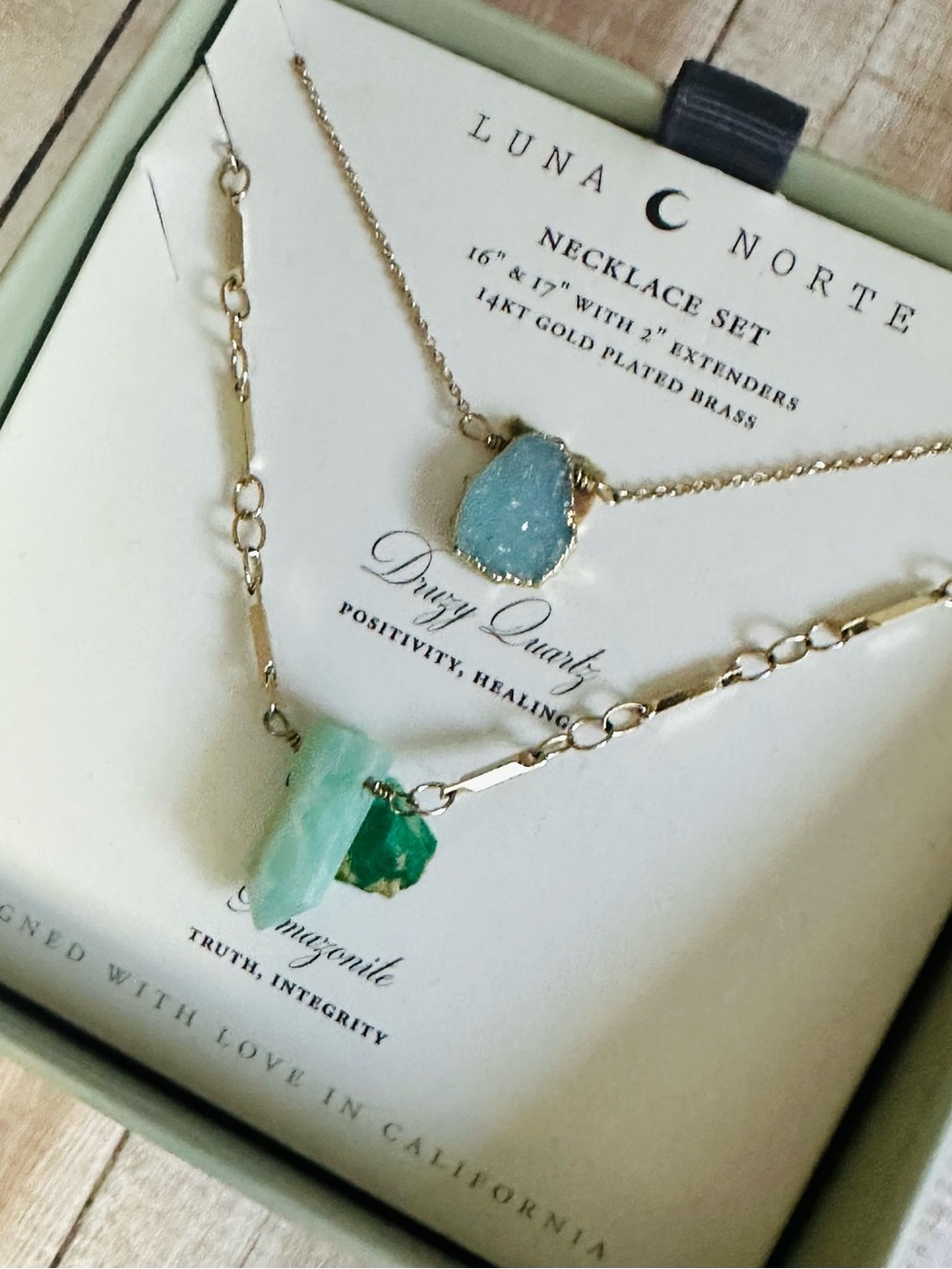 Luna Norte -  Druzy Quartz  &  Amazonite necklace set.